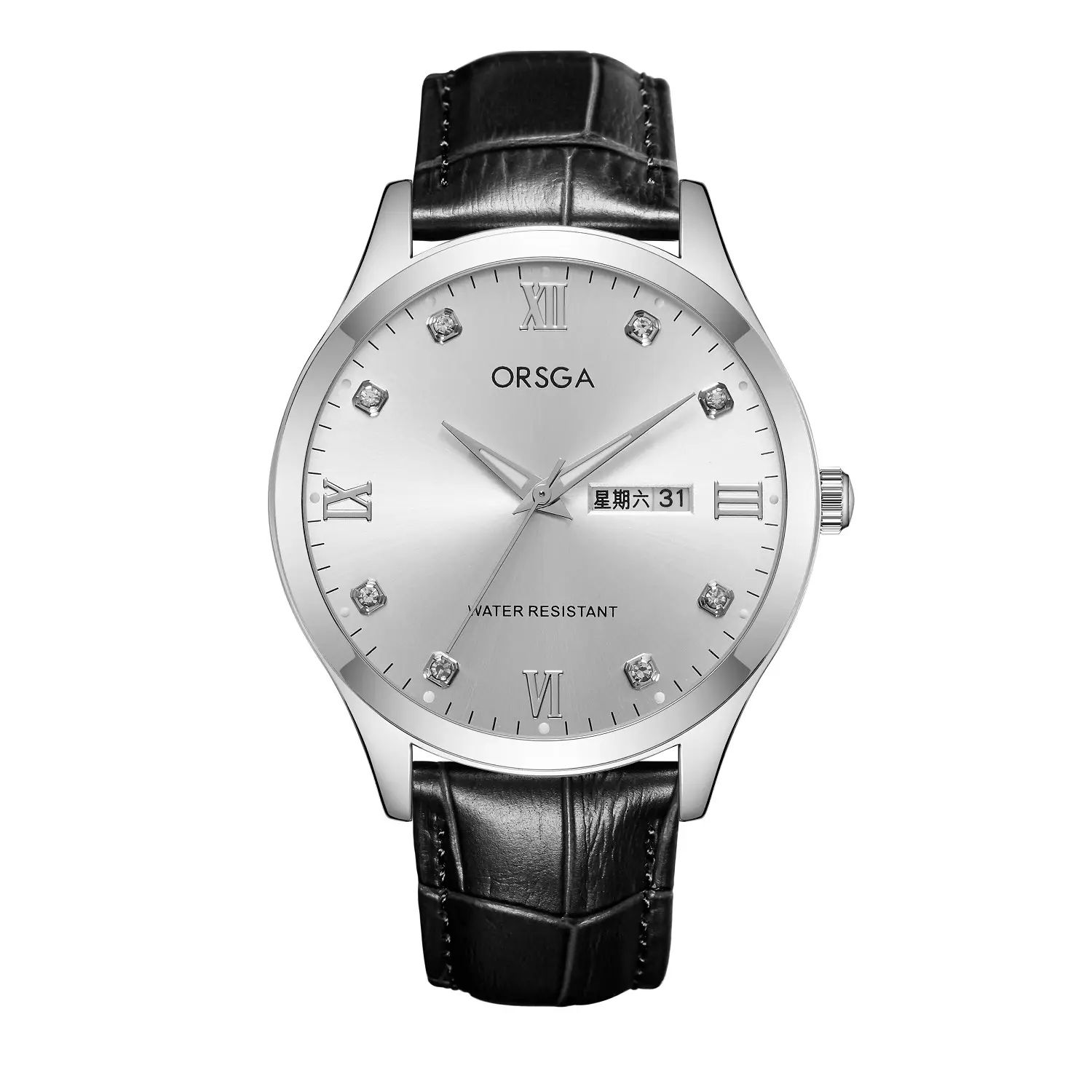 ORSGA Silver Dial Men's Watch with Live Quartz & Diamond Resistant