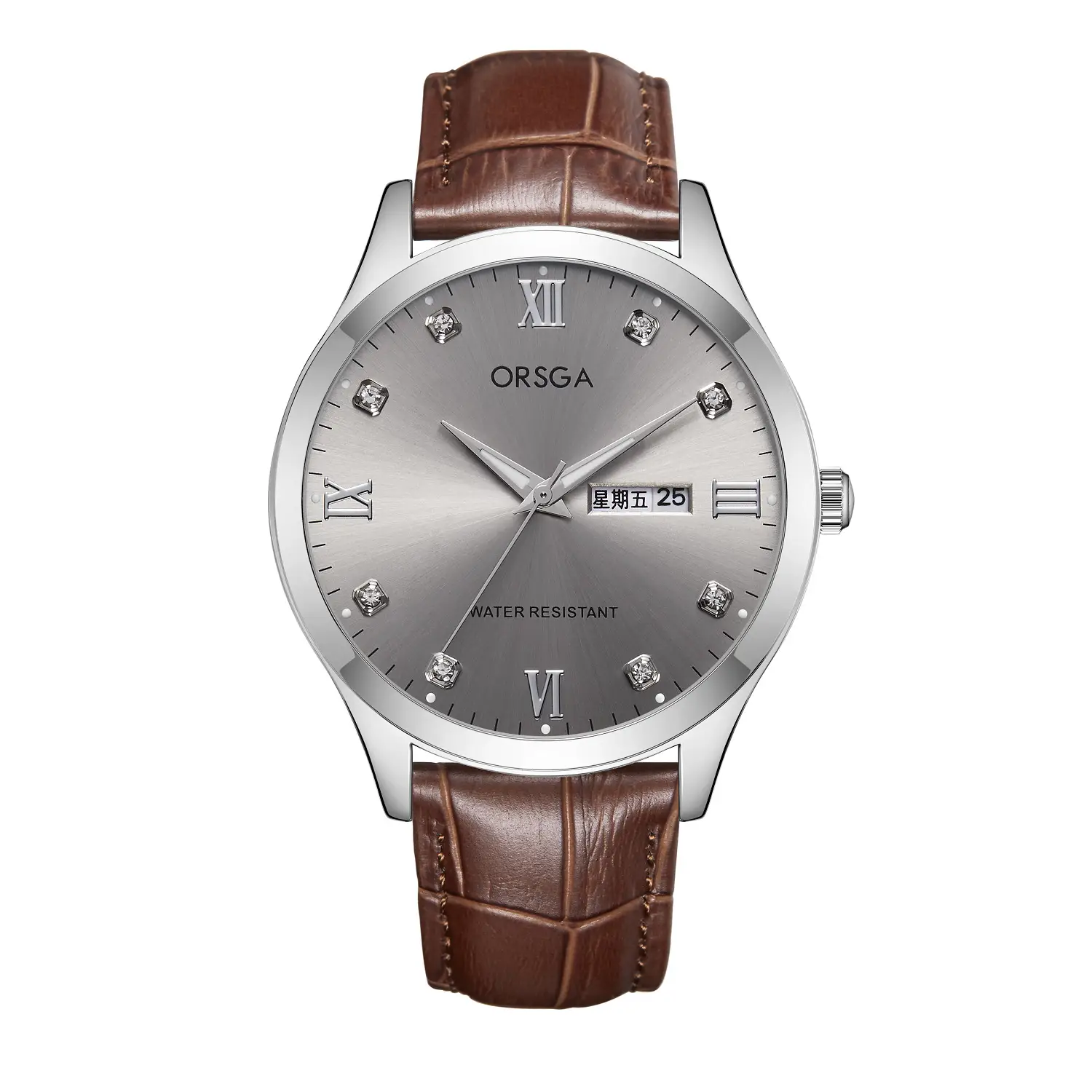ORSGA Silver Dial Men's Watch with Live Quartz & Diamond Resistant