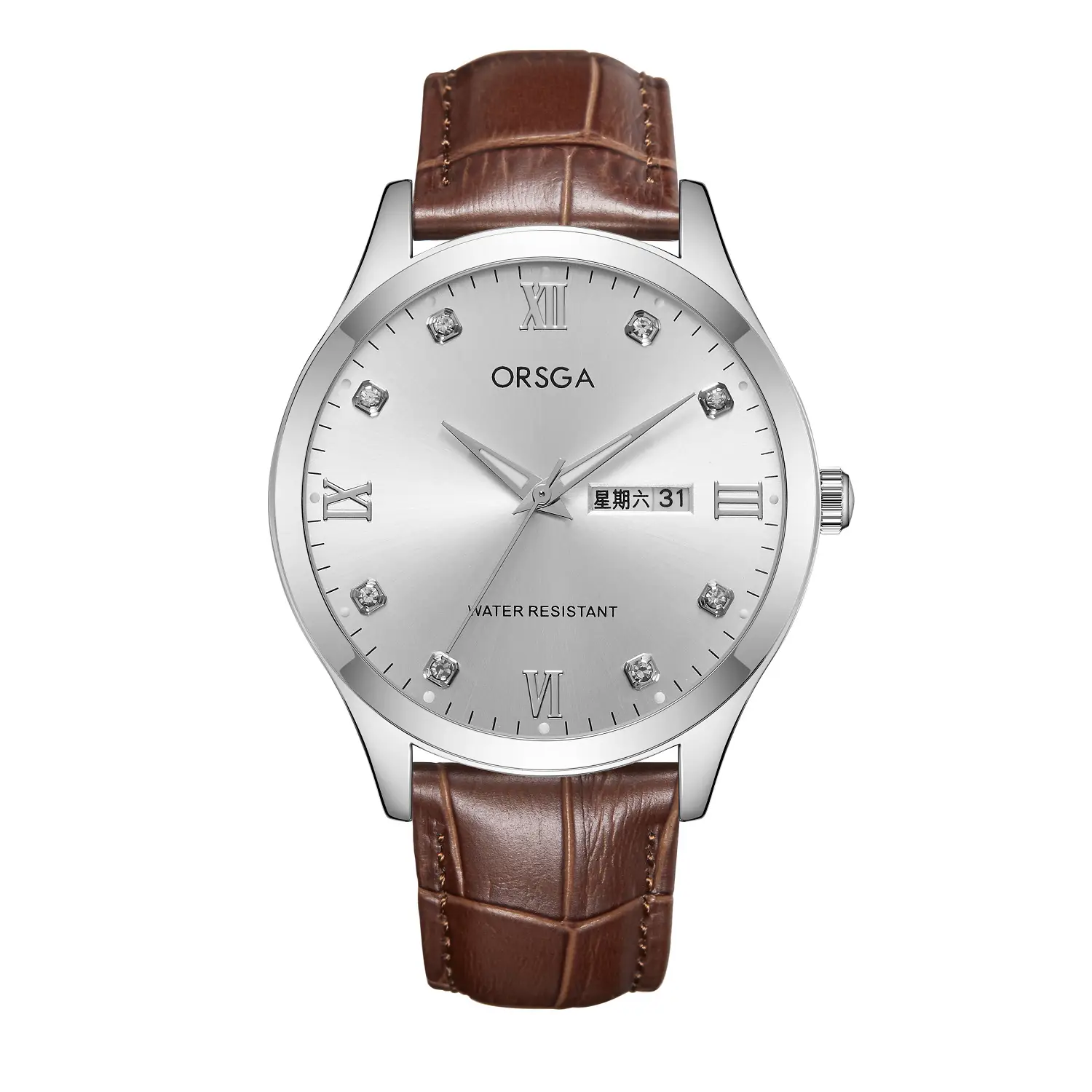 ORSGA Silver Dial Men's Watch with Live Quartz & Diamond Resistant