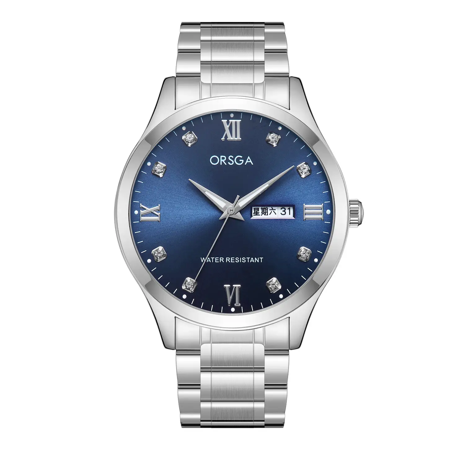 ORSGA Silver Dial Men's Watch with Live Quartz & Diamond Resistant