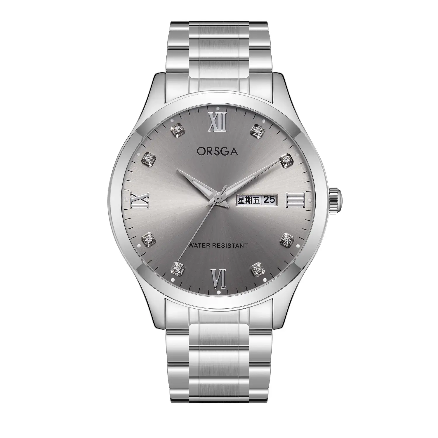 ORSGA Silver Dial Men's Watch with Live Quartz & Diamond Resistant