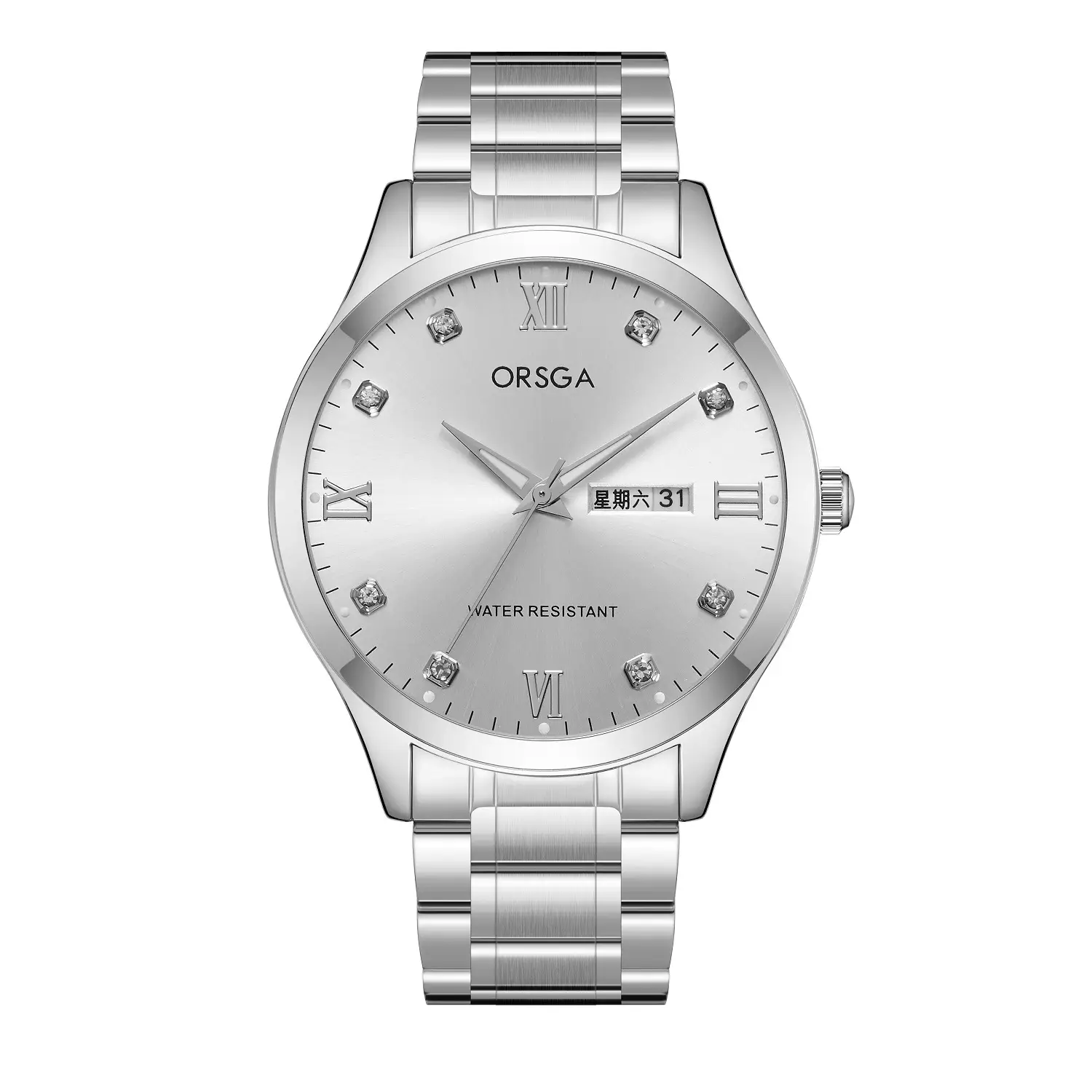 ORSGA Silver Dial Men's Watch with Live Quartz & Diamond Resistant