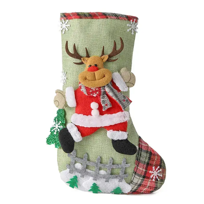Christmas Santa Embroidered Stocking with Plaid Boots - Image 3