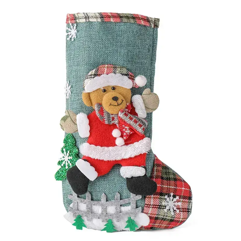 Christmas Santa Embroidered Stocking with Plaid Boots - Image 4