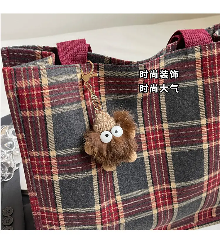 Women Plaid Canvas Tote Bag 2024 New Commuter Green Gray — feature 4