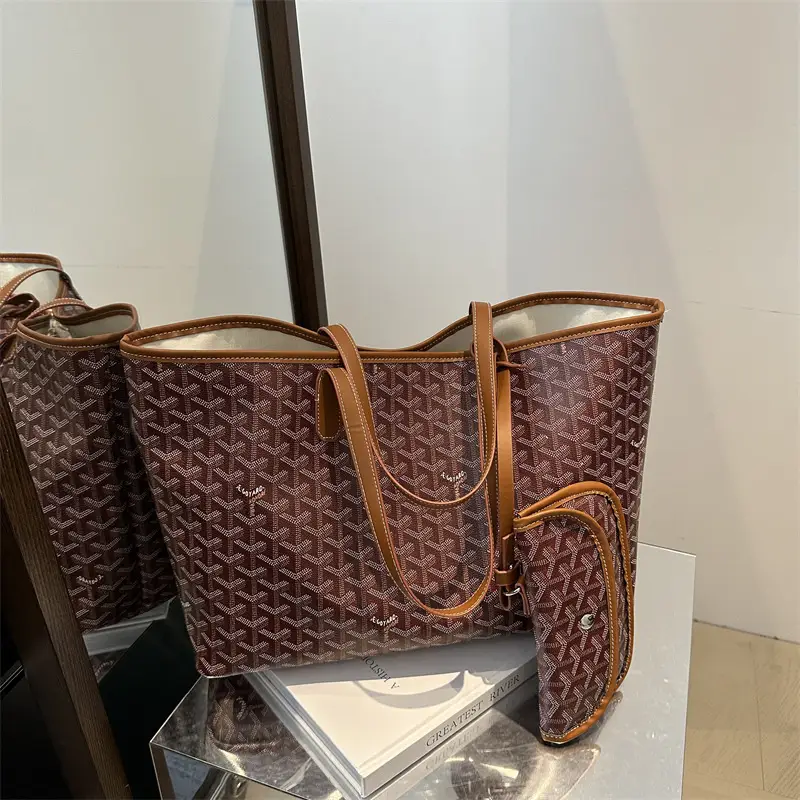 Brown Woven Dog Pattern Commuter Tote Bag for Women