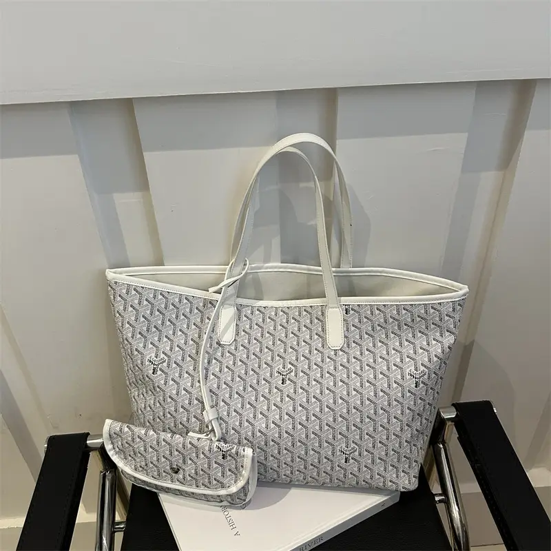 Brown Woven Dog Pattern Commuter Tote Bag for Women