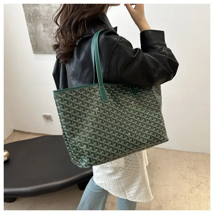 Brown Woven Dog Pattern Commuter Tote Bag for Women — feature 12