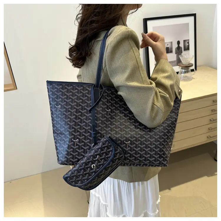 Brown Woven Dog Pattern Commuter Tote Bag for Women — feature 15