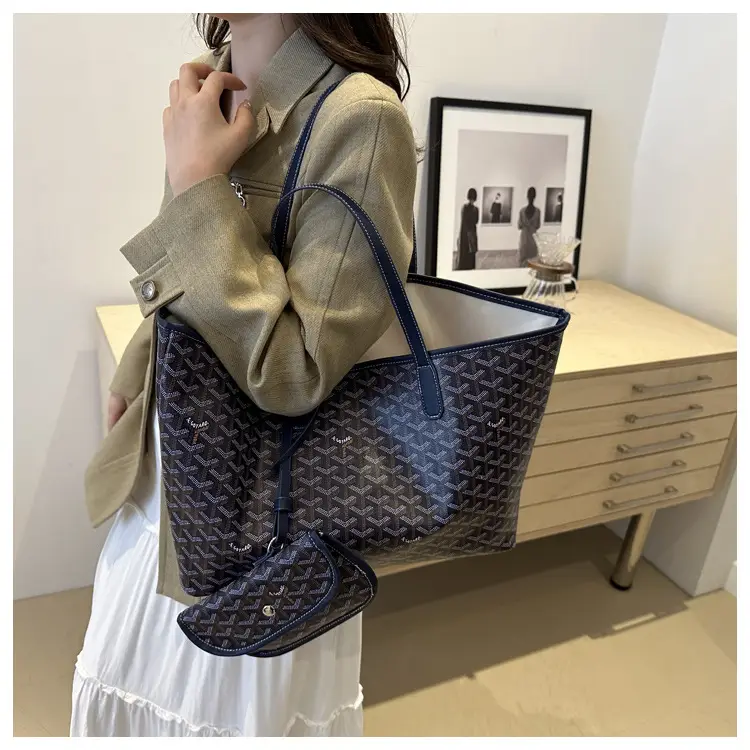 Brown Woven Dog Pattern Commuter Tote Bag for Women — feature 16
