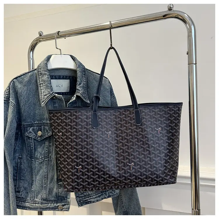 Brown Woven Dog Pattern Commuter Tote Bag for Women — feature 19