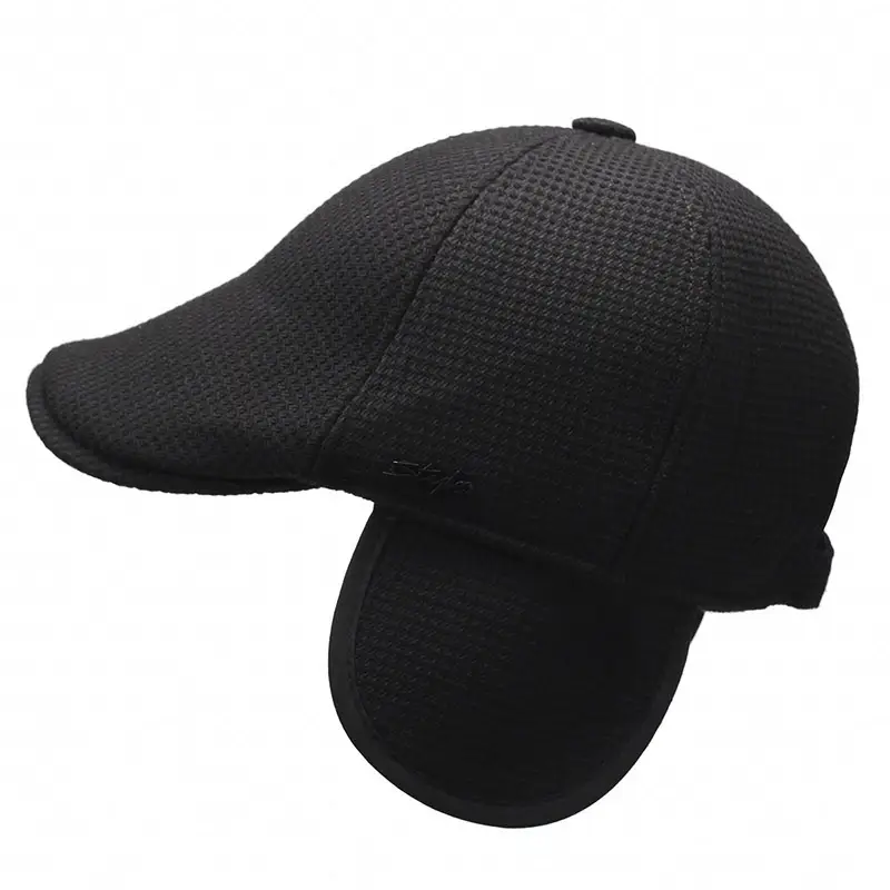 Men's Black Fleece Cap with Ear Protection Winter Warm - Image 7
