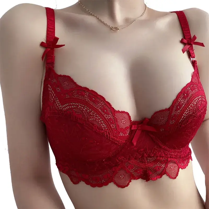 White Lace Bra with Steel Rings Large Chest Small Underwear - Image 9