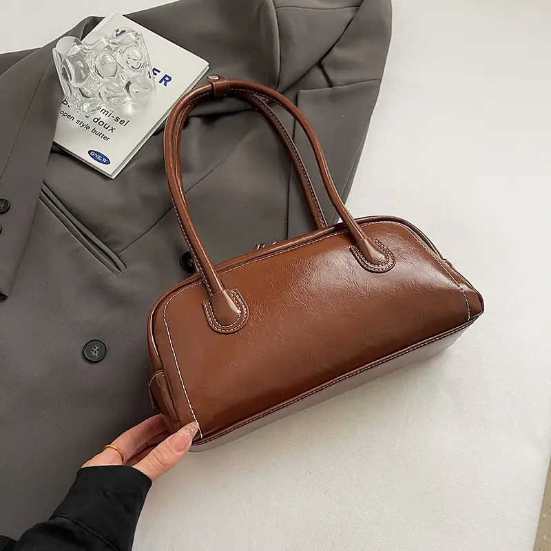 Women Shoulder Bag Brown Leather 2024 New Fashion - Image 3