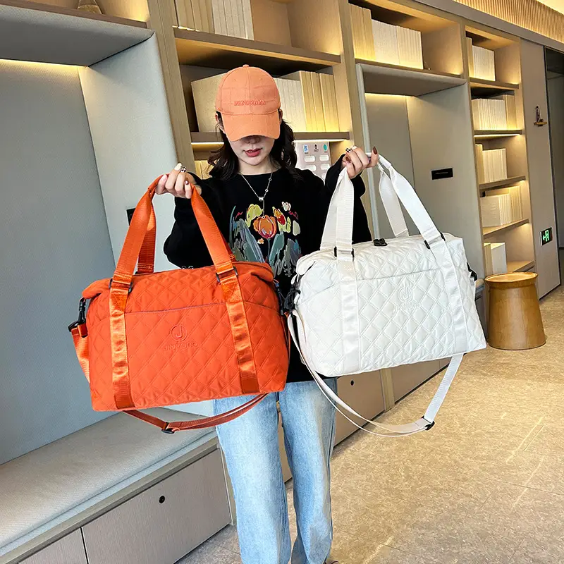 Orange Quilted Gym Bag Large Capacity Sports Tote