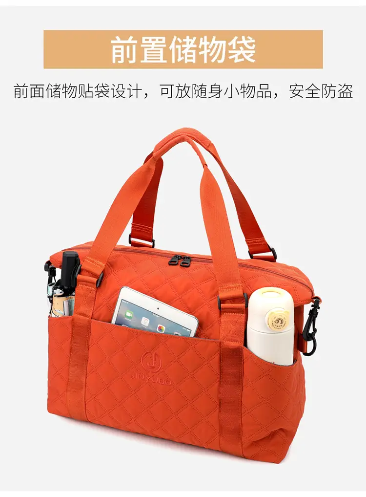 Orange Quilted Gym Bag Large Capacity Sports Tote — feature 12