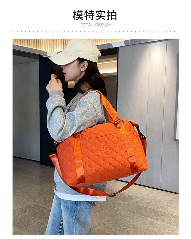 Orange Quilted Gym Bag Large Capacity Sports Tote — feature 15