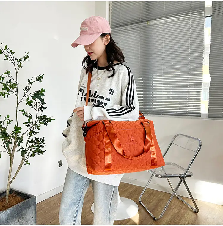 Orange Quilted Gym Bag Large Capacity Sports Tote — feature 17