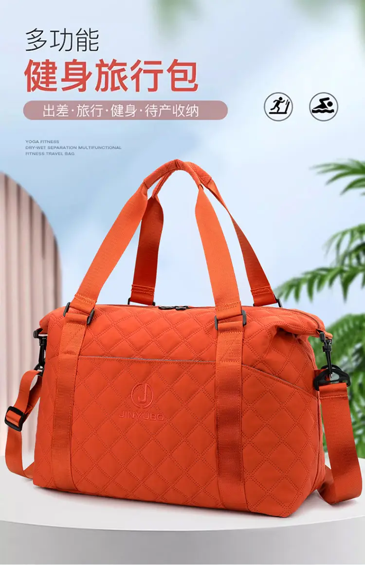 Orange Quilted Gym Bag Large Capacity Sports Tote — feature 2