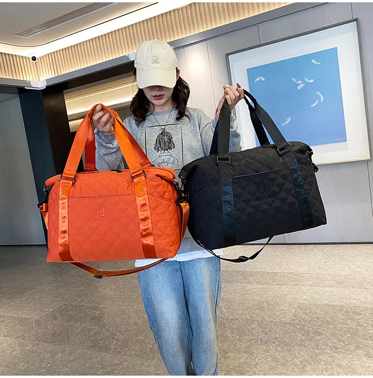 Orange Quilted Gym Bag Large Capacity Sports Tote — feature 22
