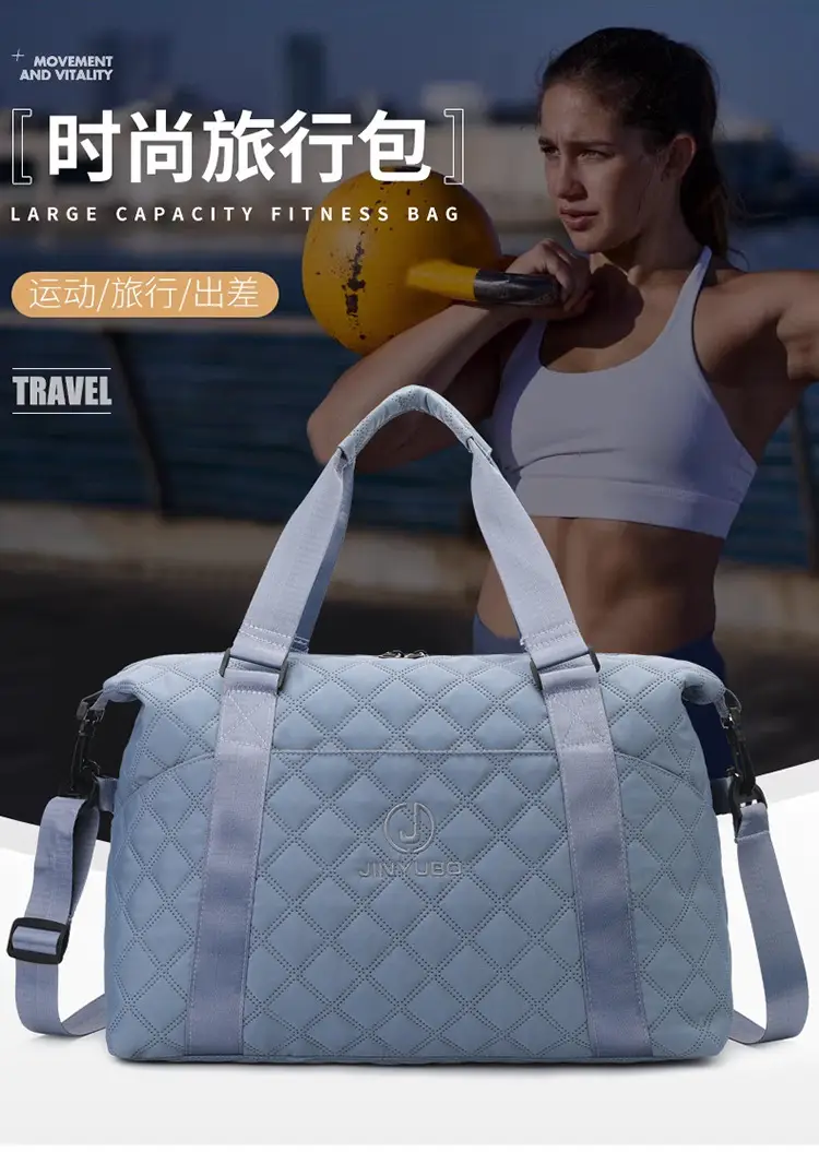 Orange Quilted Gym Bag Large Capacity Sports Tote — feature 3