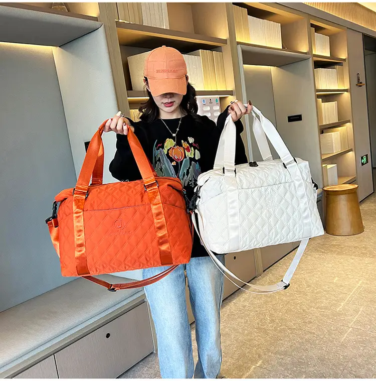 Orange Quilted Gym Bag Large Capacity Sports Tote — feature 31