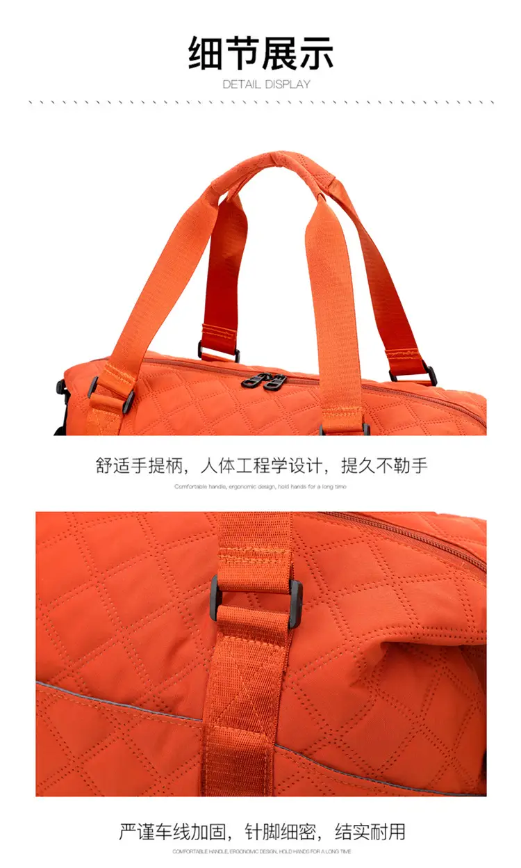 Orange Quilted Gym Bag Large Capacity Sports Tote — feature 40