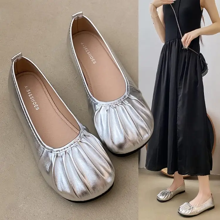 Women's Silver Slip-On Flat Heels Summer 2024 - Image 7