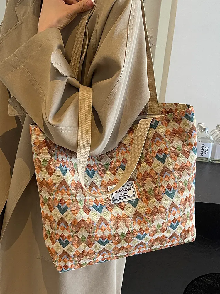 Women's Patterned Canvas Tote Bag Large Capacity Commuter Shoulder Crossbody - Image 7