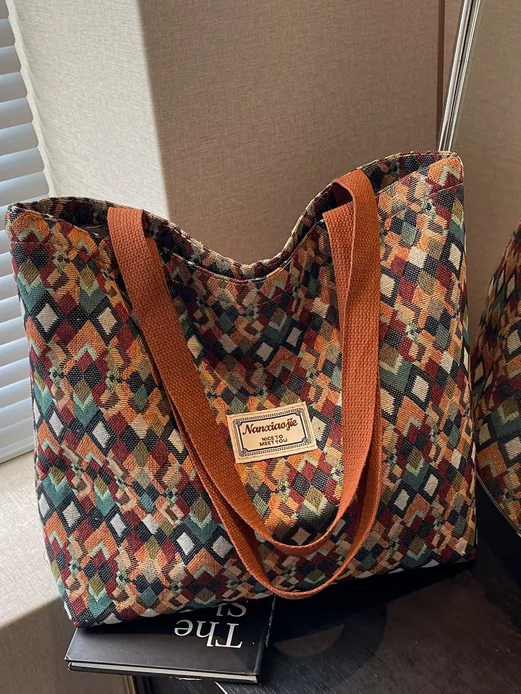 Women's Patterned Canvas Tote Bag Large Capacity Commuter Shoulder Crossbody - Image 8