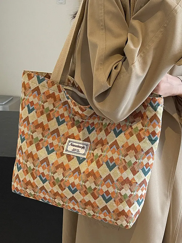 Women's Patterned Canvas Tote Bag Large Capacity Commuter Shoulder Crossbody - Image 9