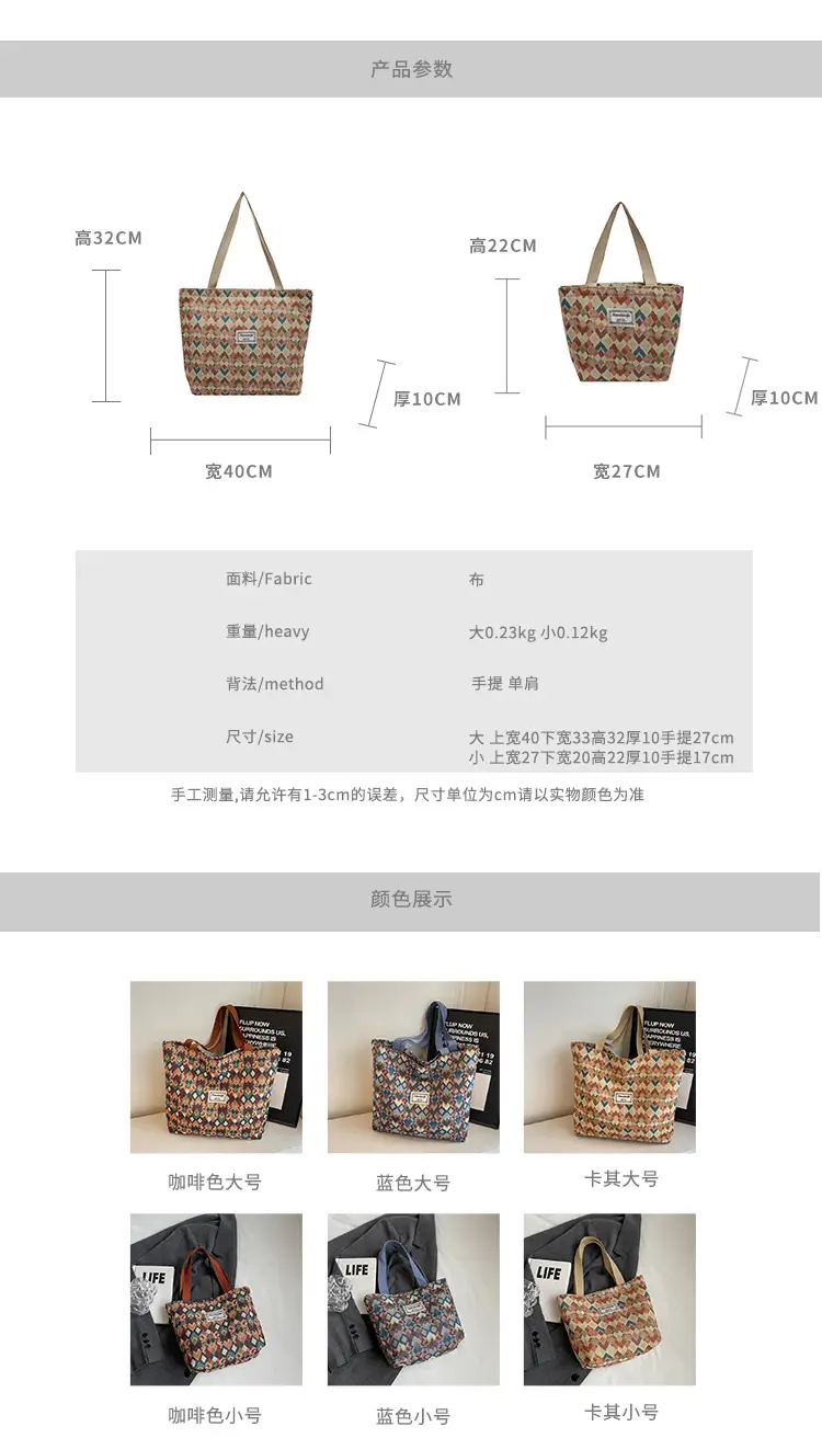 Women's Patterned Canvas Tote Bag Large Capacity Commuter Shoulder Crossbody — feature 1