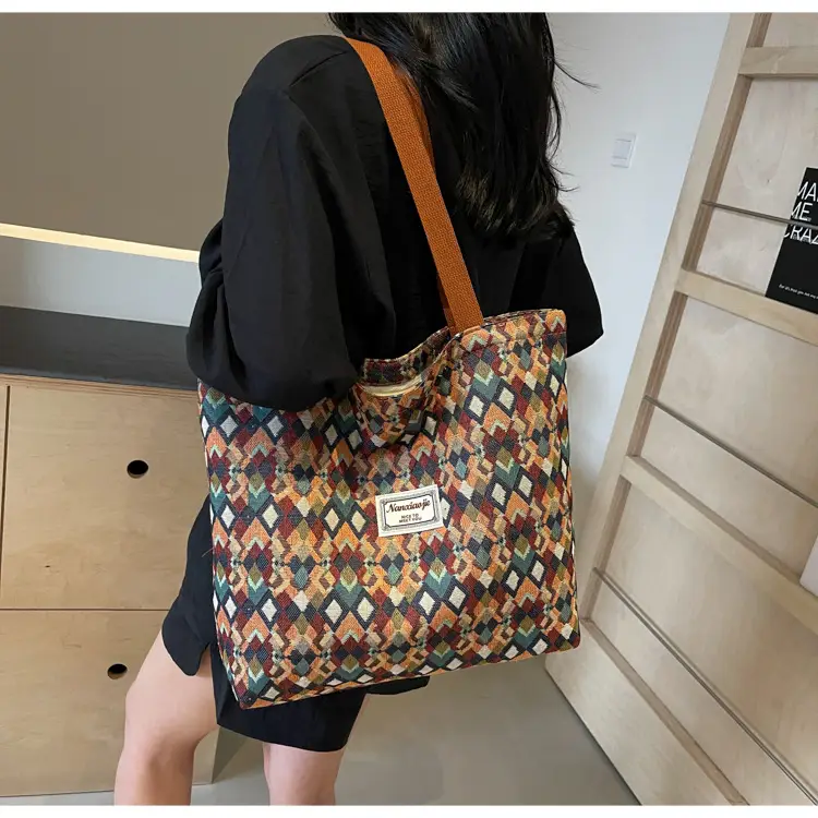Women's Patterned Canvas Tote Bag Large Capacity Commuter Shoulder Crossbody — feature 10