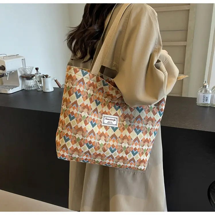 Women's Patterned Canvas Tote Bag Large Capacity Commuter Shoulder Crossbody — feature 12