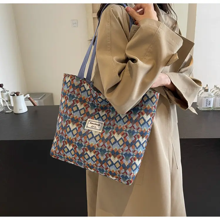 Women's Patterned Canvas Tote Bag Large Capacity Commuter Shoulder Crossbody — feature 15