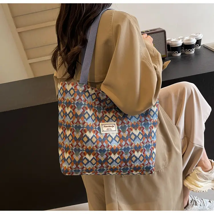 Women's Patterned Canvas Tote Bag Large Capacity Commuter Shoulder Crossbody — feature 18