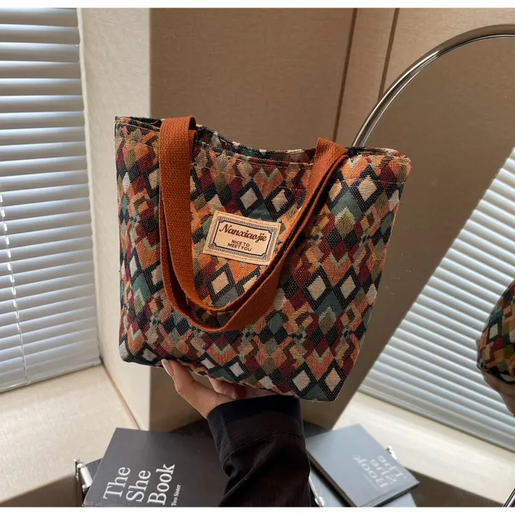 Women's Patterned Canvas Tote Bag Large Capacity Commuter Shoulder Crossbody — feature 24