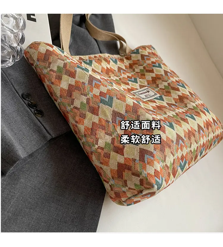 Women's Patterned Canvas Tote Bag Large Capacity Commuter Shoulder Crossbody — feature 4