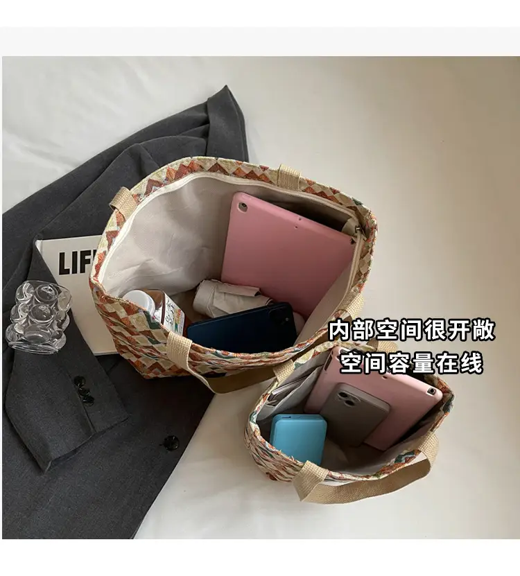 Women's Patterned Canvas Tote Bag Large Capacity Commuter Shoulder Crossbody — feature 5