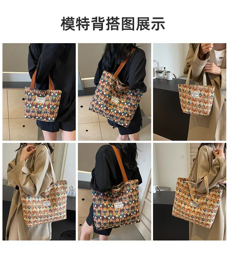 Women's Patterned Canvas Tote Bag Large Capacity Commuter Shoulder Crossbody — feature 6