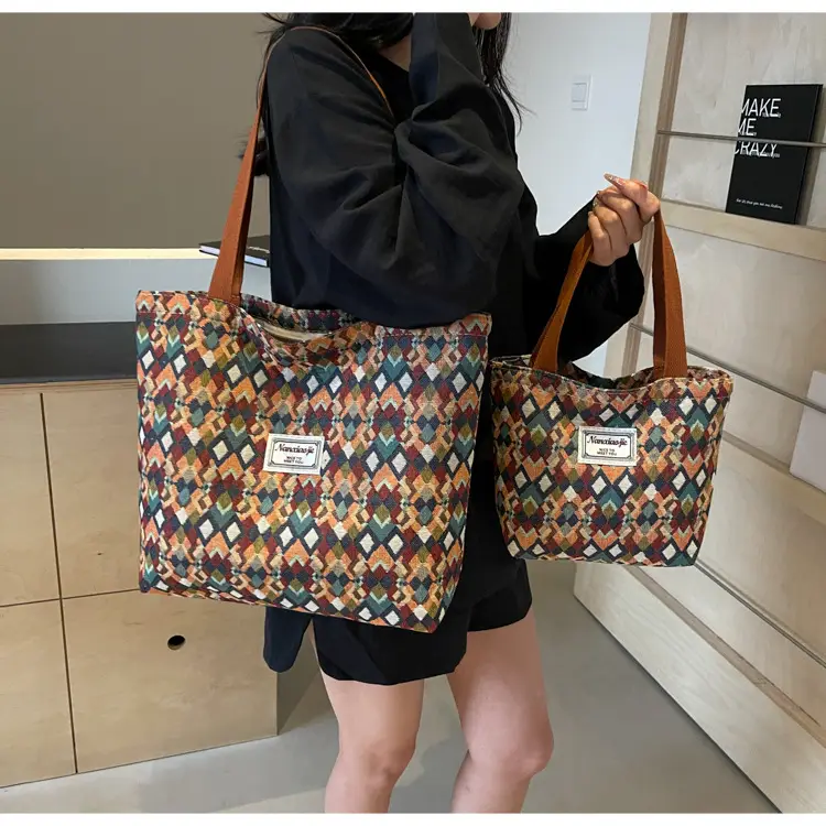 Women's Patterned Canvas Tote Bag Large Capacity Commuter Shoulder Crossbody — feature 7