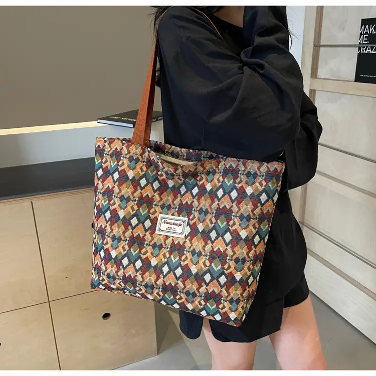 Women's Patterned Canvas Tote Bag Large Capacity Commuter Shoulder Crossbody — feature 9