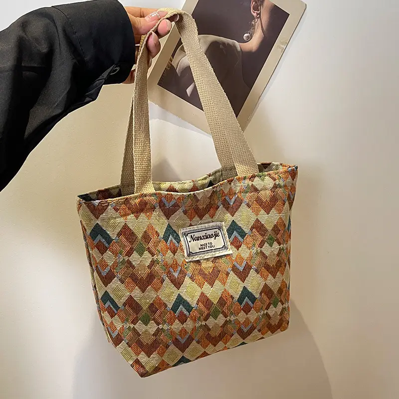 Women's Patterned Canvas Tote Bag Large Capacity Commuter Shoulder Crossbody - Image 2