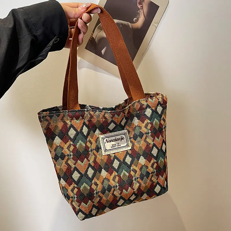 Women's Patterned Canvas Tote Bag Large Capacity Commuter Shoulder Crossbody - Image 3