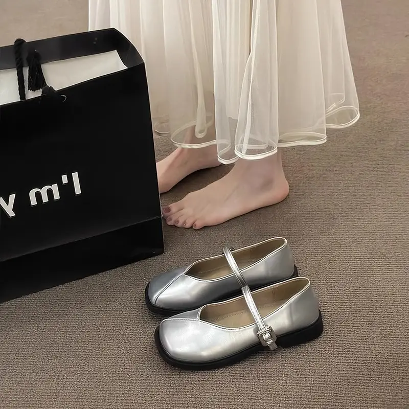 Japanese Style Mary Jane Flats Silver Women 2025 - Image 2