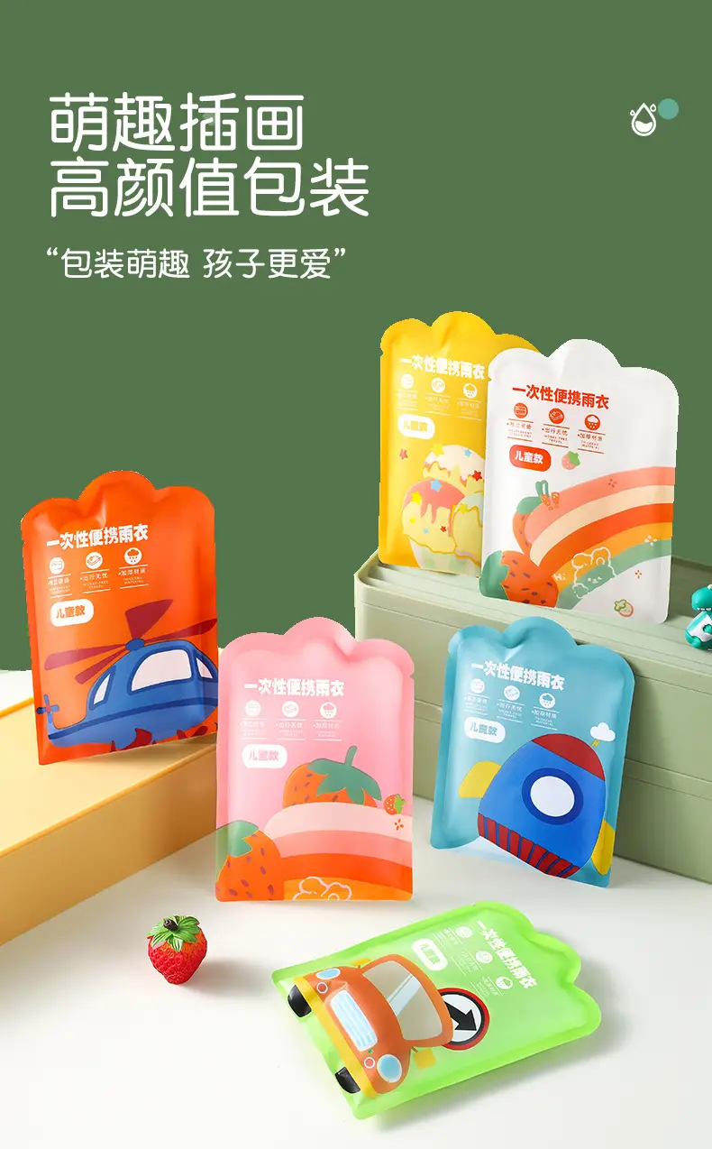 Extremely Fast Delivery Kidsren's Card Raincoat Disposable Long Poncho Thickeneded Hiking Raincoat Travel Portable — feature 6