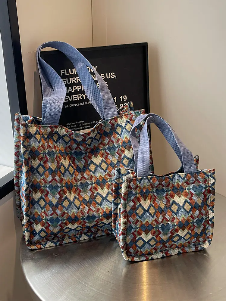 Women's Printed Canvas Tote Bag Large Capacity Brown Green - Image 7