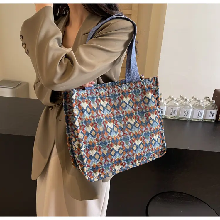 Women's Printed Canvas Tote Bag Large Capacity Brown Green — feature 11