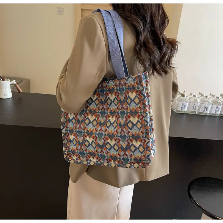 Women's Printed Canvas Tote Bag Large Capacity Brown Green — feature 12