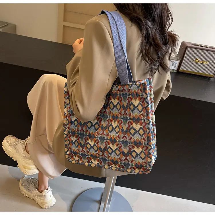 Women's Printed Canvas Tote Bag Large Capacity Brown Green — feature 13